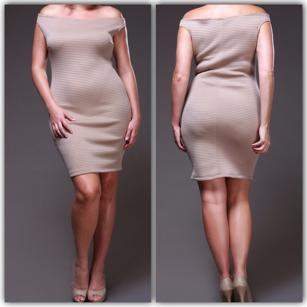Off The Shoulder Nude Mini Dress